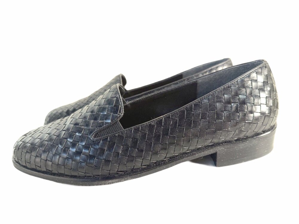 Selby Corrine Womens Black Woven Loafer Leather Elastic Gore Flat Size 8